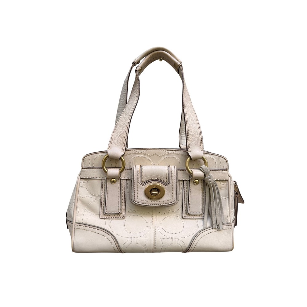 Coach Legacy Turnlock Satchel F13130 Ivory Leather Optic C Signature Handbag